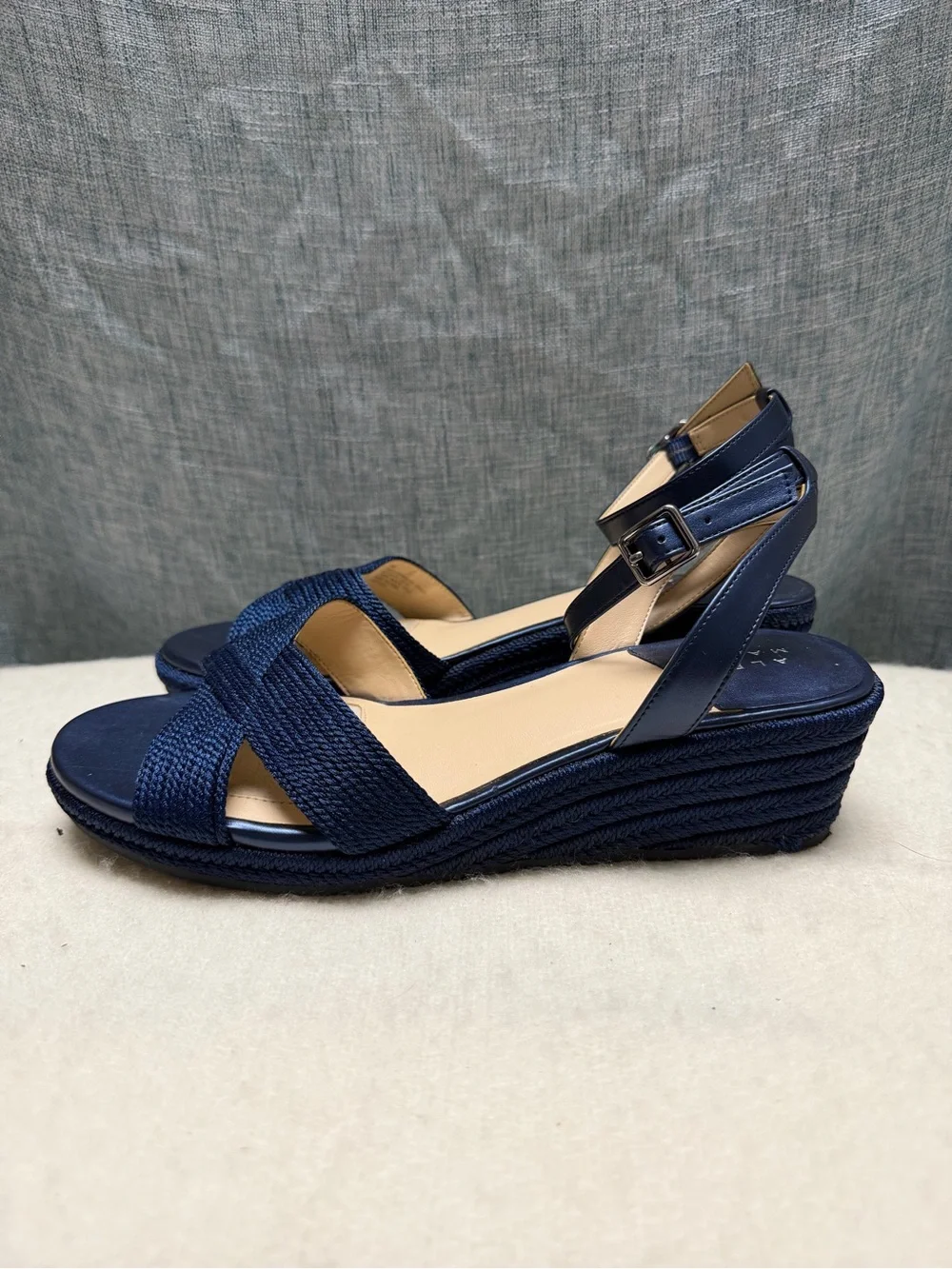 Alex Marie Navy Braided Cross-Strap Ankle Strap Sandals